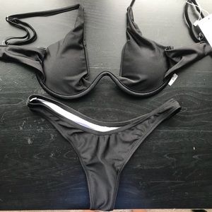 (NEW) Black Underwired Plunge Bathing Suit